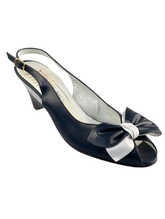 Bruno Magli Shoes - Bruno Magli Womens Black & White Leather Slingback Heels With Bow Detail Size 7A